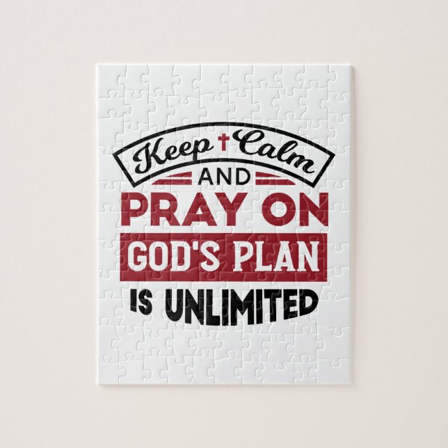 Keep Calm and Pray God's Plan Is Unlimited Quote Jigsaw Puzzle (Vertical)