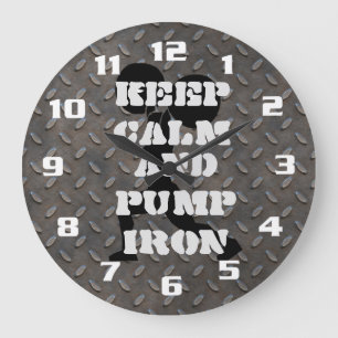 Keep Calm and Pump iron Fitness GYM Large Clock