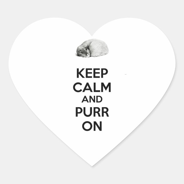 Keep Calm and Purr On Sketch Sleeping Cat Heart Sticker (Front)