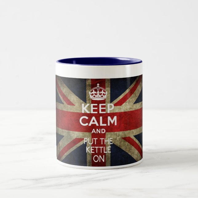 KEEP CALM AND PUT THE KETTLE ON Two-Tone COFFEE MUG (Center)