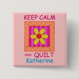 Keep Calm and Quilt Applique Flower Block 15 Cm Square Badge