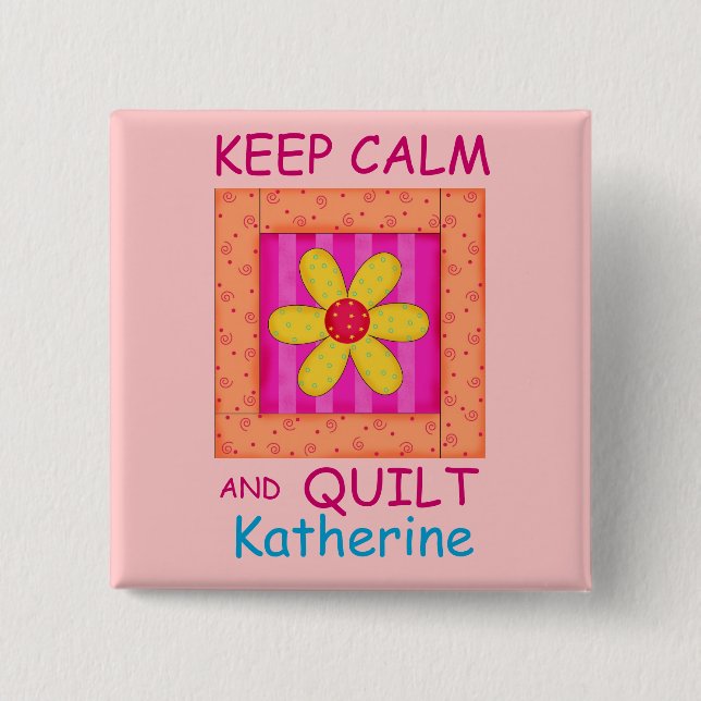 Keep Calm and Quilt Applique Flower Block 15 Cm Square Badge (Front)