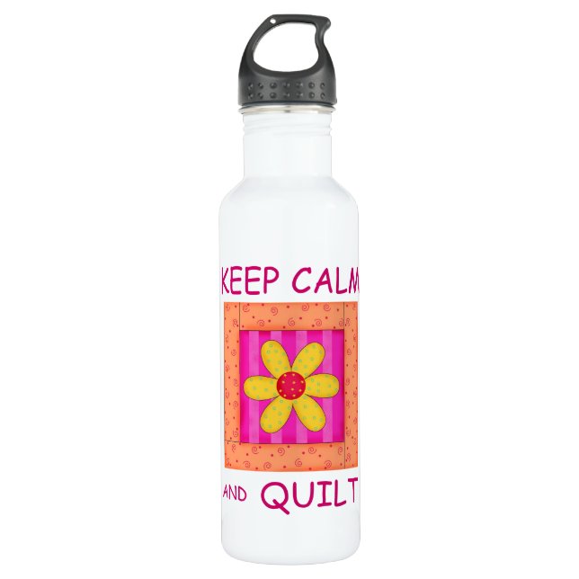 Keep Calm and Quilt Applique Flower Block 710 Ml Water Bottle (Front)