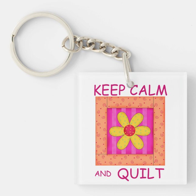 Keep Calm and Quilt Applique Flower Block Key Ring (Front)