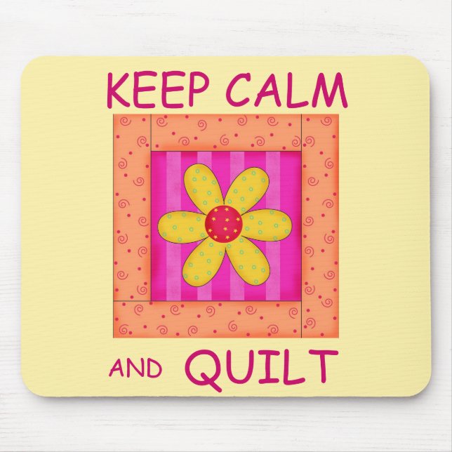 Keep Calm and Quilt Applique Flower Block Mouse Mat (Front)