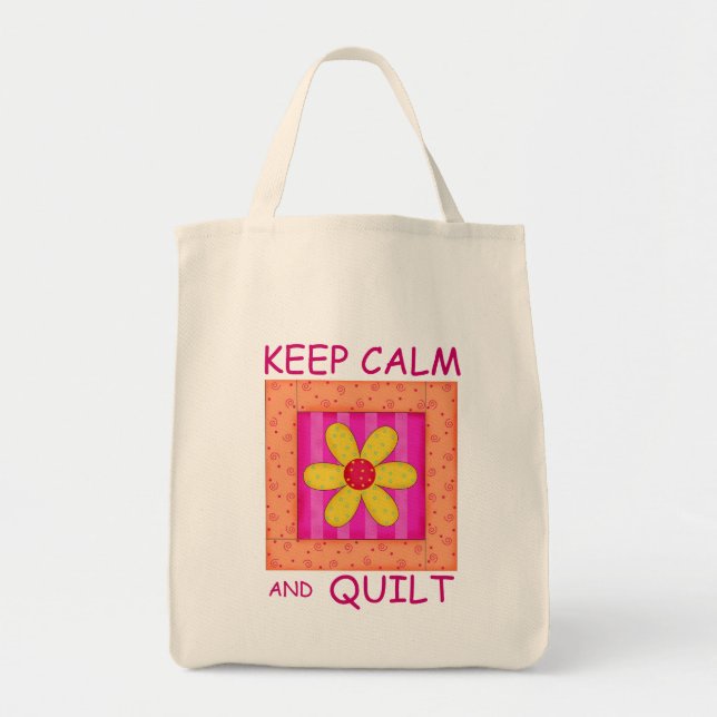 Keep Calm and Quilt Applique Flower Block Tote Bag (Front)