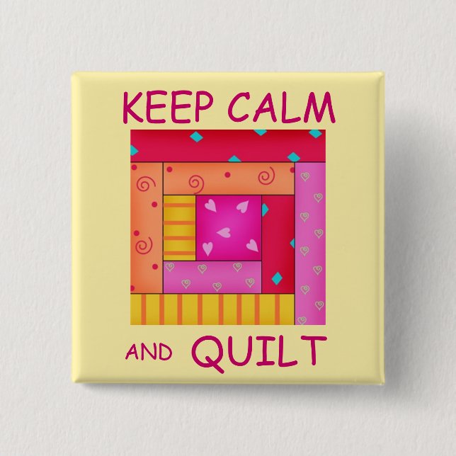 Keep Calm and Quilt Colourful Log Cabin Block 15 Cm Square Badge (Front)