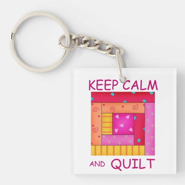 Keep Calm and Quilt Colourful Log Cabin Block Key Ring (Front)