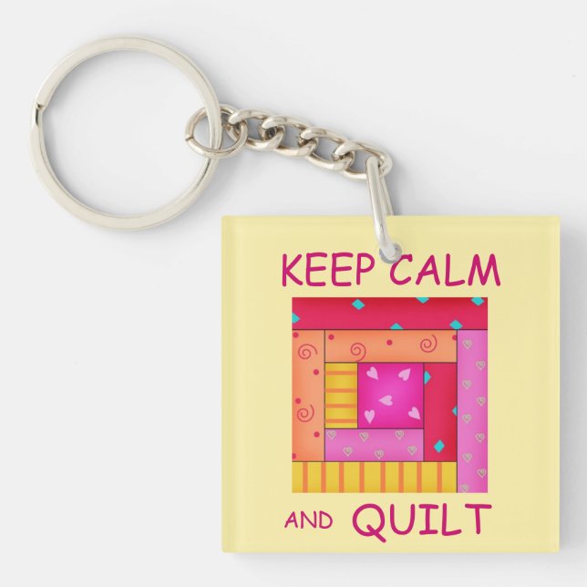 Keep Calm and Quilt Colourful Log Cabin Block Key Ring (Front)