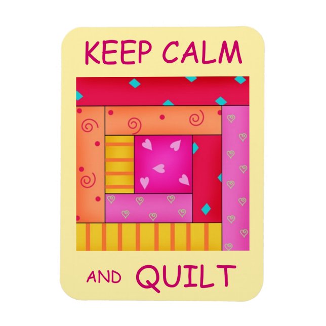 Keep Calm and Quilt Colourful Log Cabin Block Magnet (Vertical)