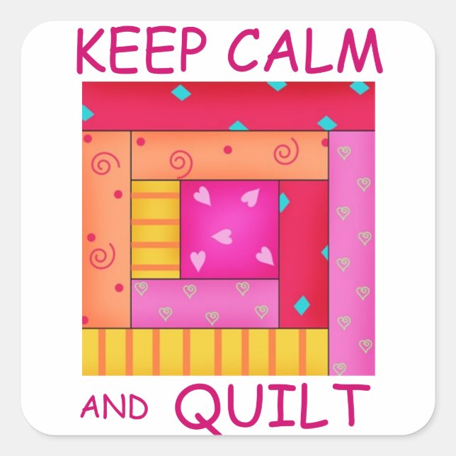 Keep Calm and Quilt Colourful Log Cabin Block Square Sticker (Front)