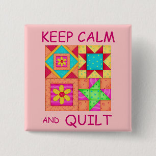 Keep Calm and Quilt Colourful Patchwork Blocks 15 Cm Square Badge