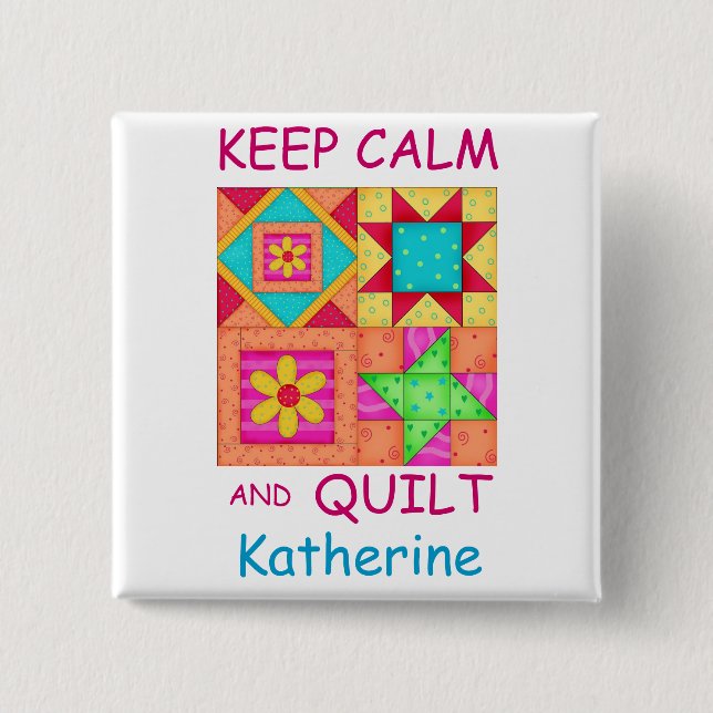 Keep Calm and Quilt Colourful Patchwork Blocks 15 Cm Square Badge (Front)