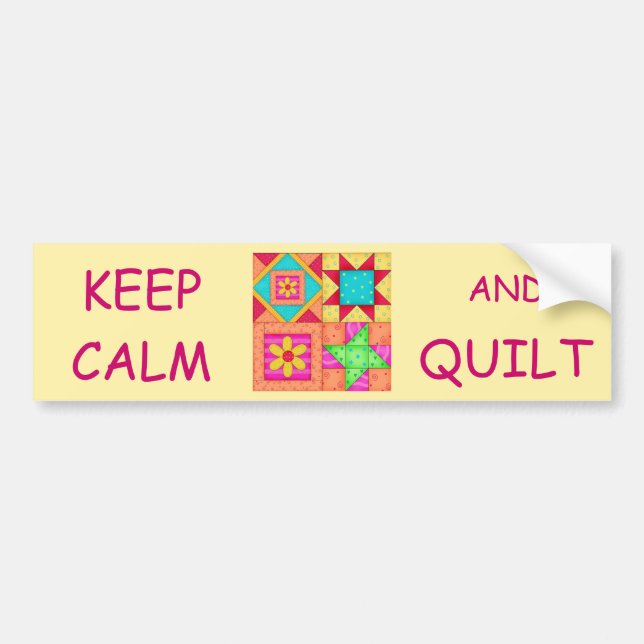 Keep Calm and Quilt Colourful Patchwork Blocks Bumper Sticker (Front)