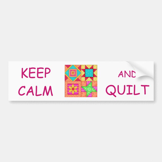 Keep Calm and Quilt Colourful Patchwork Blocks Bumper Sticker (Front)