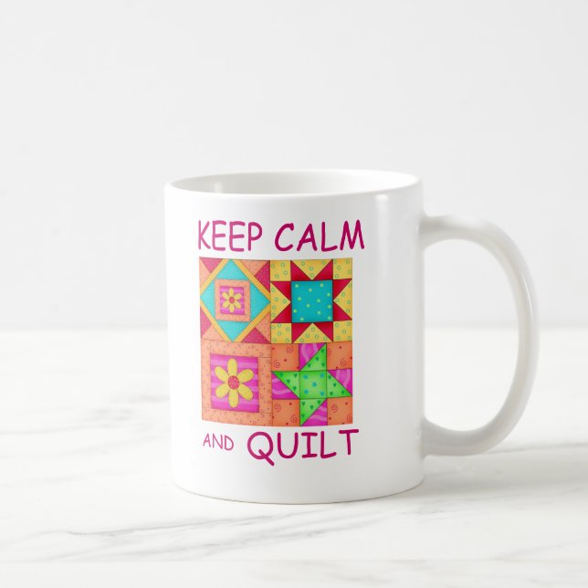 Keep Calm and Quilt Colourful Patchwork Blocks Coffee Mug (Right)