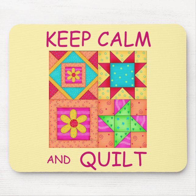 Keep Calm and Quilt Colourful Patchwork Blocks Mouse Mat (Front)