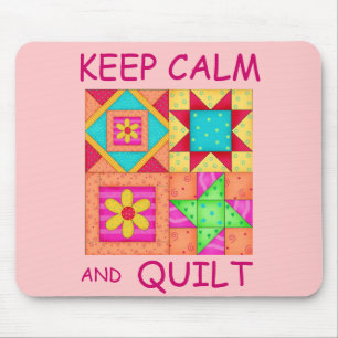 Keep Calm and Quilt Colourful Patchwork Blocks Mouse Mat