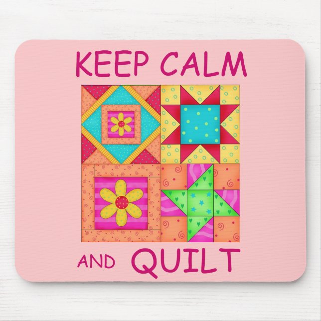 Keep Calm and Quilt Colourful Patchwork Blocks Mouse Mat (Front)
