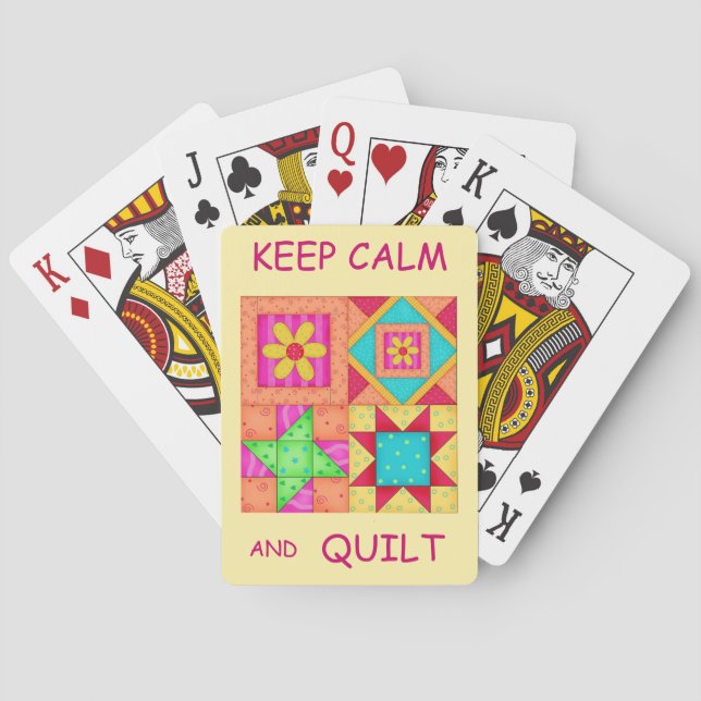 Keep Calm and Quilt For Block  Colourful Patchwork Playing Cards (Back)