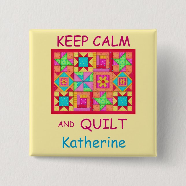 Keep Calm and Quilt Multi Block Patchwork Quilt 15 Cm Square Badge (Front)