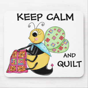 Keep Calm and Quilt Whimsy Honey Bee Art Mouse Mat