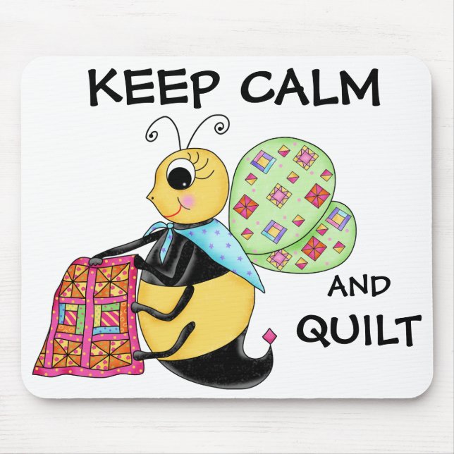 Keep Calm and Quilt Whimsy Honey Bee Art Mouse Mat (Front)