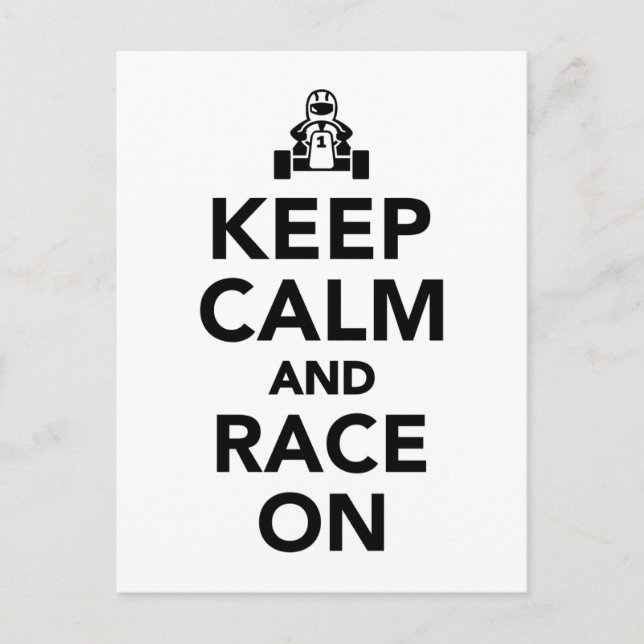 Keep calm and race on postcard (Front)