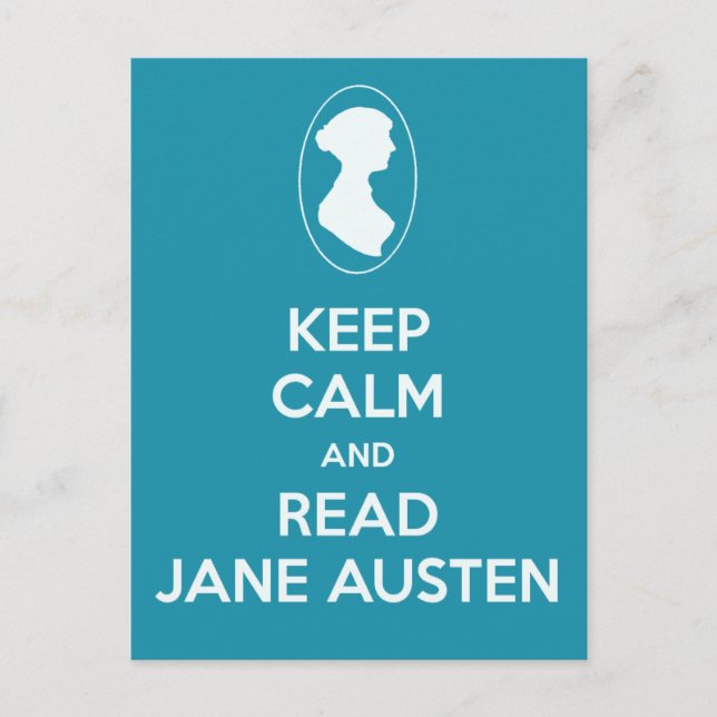 Keep Calm and Read Jane Austen Cameo Teal Postcard (Front)