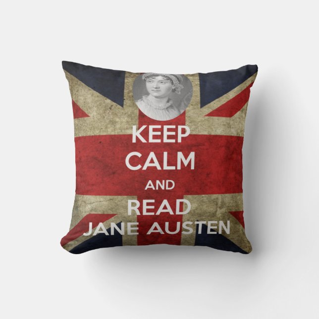 Keep Calm and Read Jane Austen Union Jack Cushion (Front)
