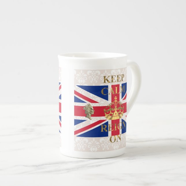 Keep calm and reign on bone china mug (Front Right)