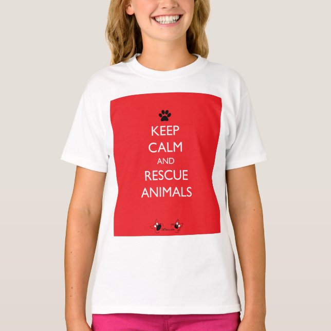 Keep Calm and Rescue Animals Black Paw T-Shirt (Front)