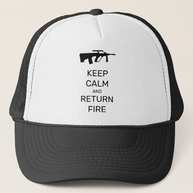 Keep Calm and Return Fire Trucker Hat (Front)