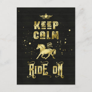 Keep Calm and Ride On Gold Horse Typography Postcard