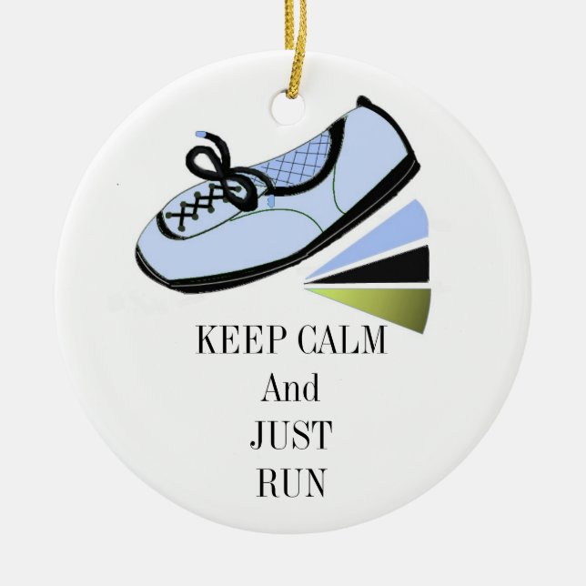 Keep Calm and Run Ceramic Tree Decoration (Front)
