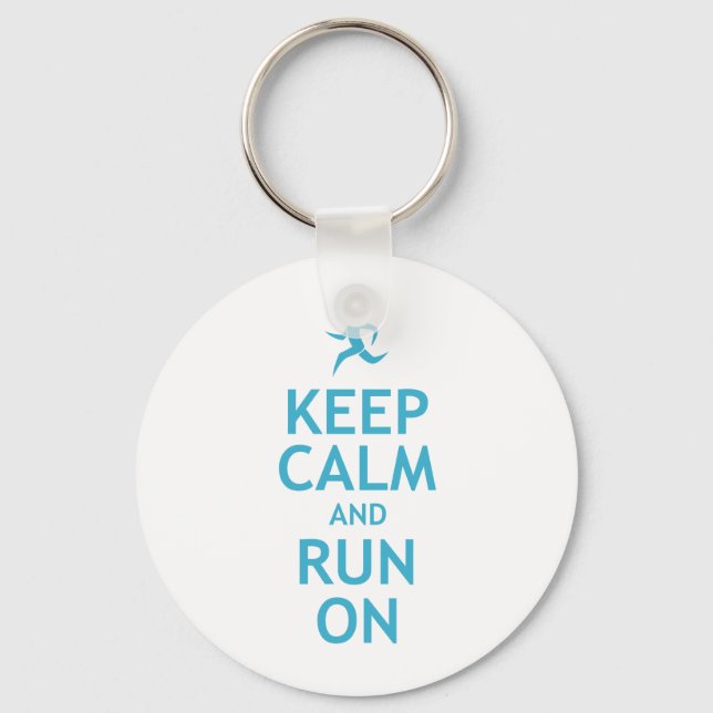 Keep Calm and Run On (blue) Key Ring (Front)