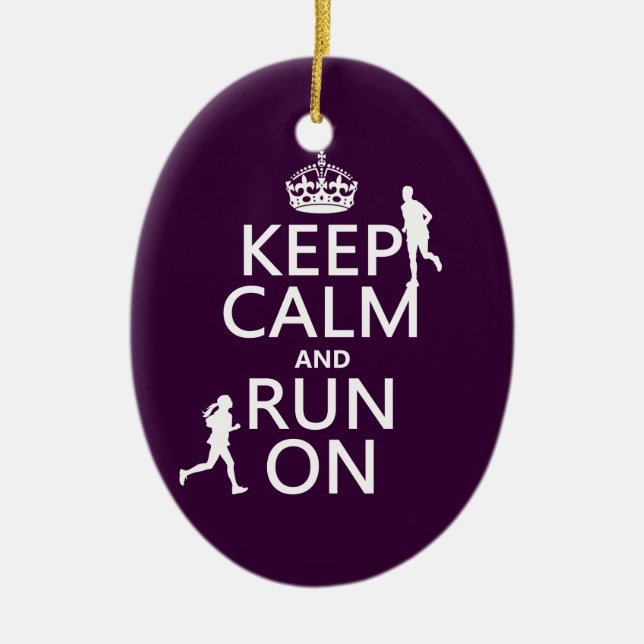 Keep Calm and Run On (customisable colours) Ceramic Tree Decoration (Front)