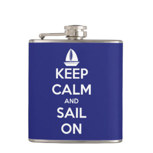 Keep Calm and Sail On Blue Personalised Hip Flask