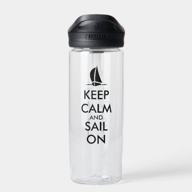Keep Calm and sail on BPA free clear plastic Water Bottle (Back)