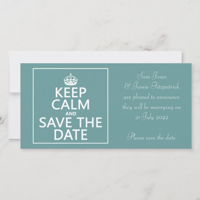 Keep Calm and Save the Date (fully customisable) (Front)