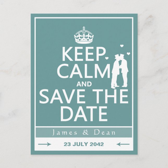 Keep Calm and Save the Date (fully customisable) Announcement Postcard (Front)