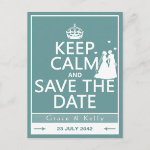 Keep Calm and Save The Date Lesbian Wedding Announcement Postcard