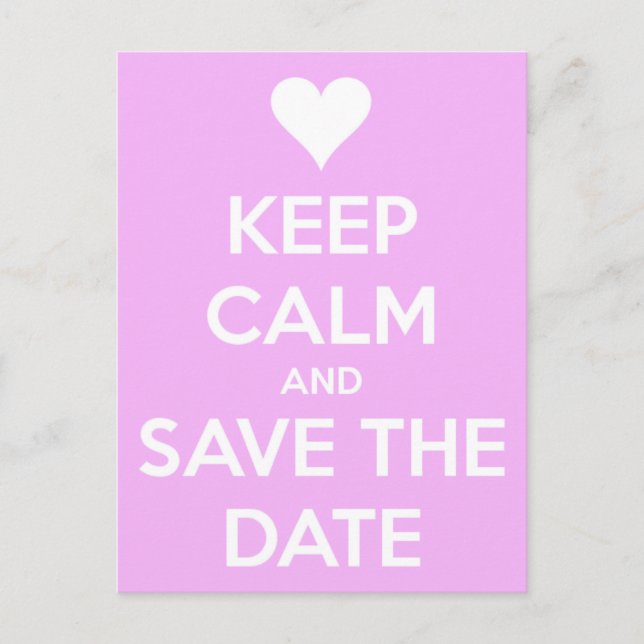 Keep Calm and Save the Date Pink Announcement Postcard (Front)