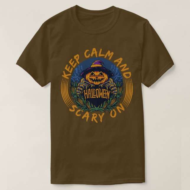 Keep Calm and Scary On Funny JackOLantern Hallowee T-Shirt (Design Front)