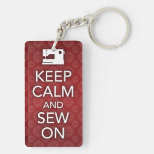 Keep Calm and Sew On Keychain Red