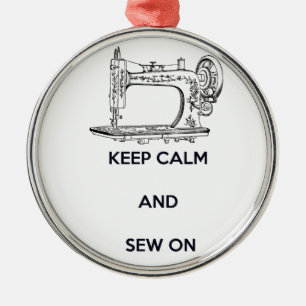Keep Calm and Sew On Metal Tree Decoration