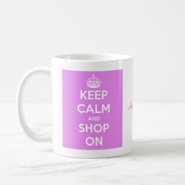 Keep Calm and Shop On Pink Coffee Mug (Left)