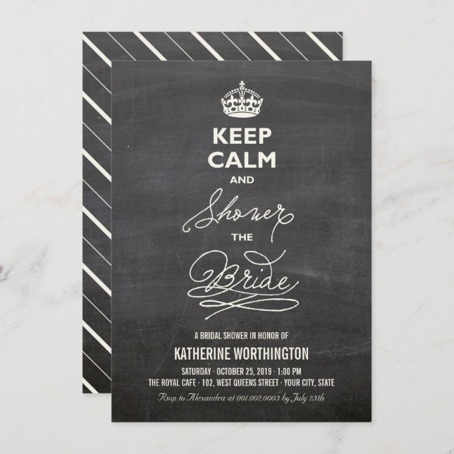 Keep Calm And Shower The Bride Funny Chalkboard Invitation (Front/Back)
