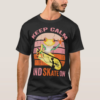 Keep Calm And Skate On, Golden Frog On Skateboard  T-Shirt