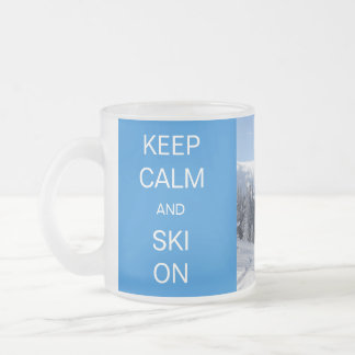 Keep Calm and Ski On Frosted Glass Coffee Mug